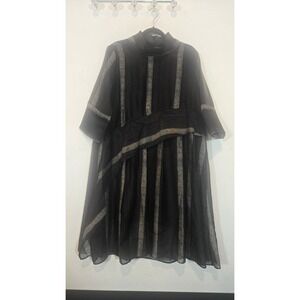 Ellazhu Mesh Organza Lagenlook Dress Black And Gold Asymmetric Size XL